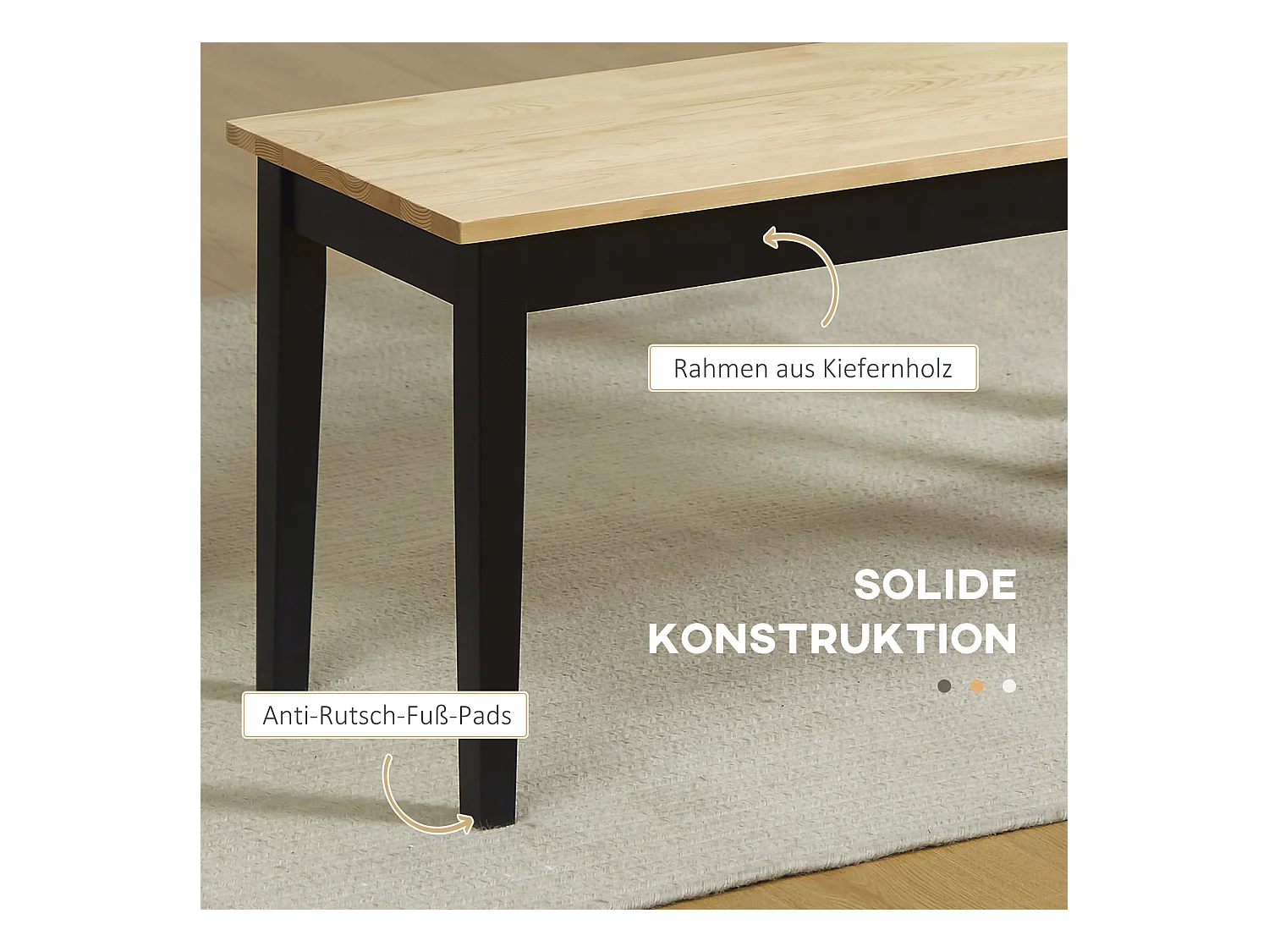 Banc de cuisine 2 places, bois de pin, naturel (102x36x45 cm)