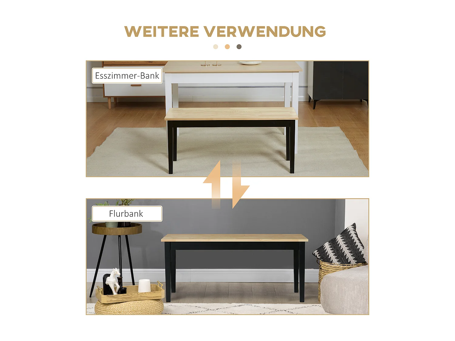 Banc de cuisine 2 places, bois de pin, naturel (102x36x45 cm)