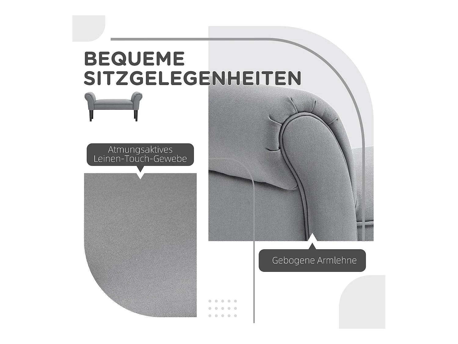 Banc rembourré polyvalent, structure MDF, tissu voile, gris foncé (102x36x51cm)