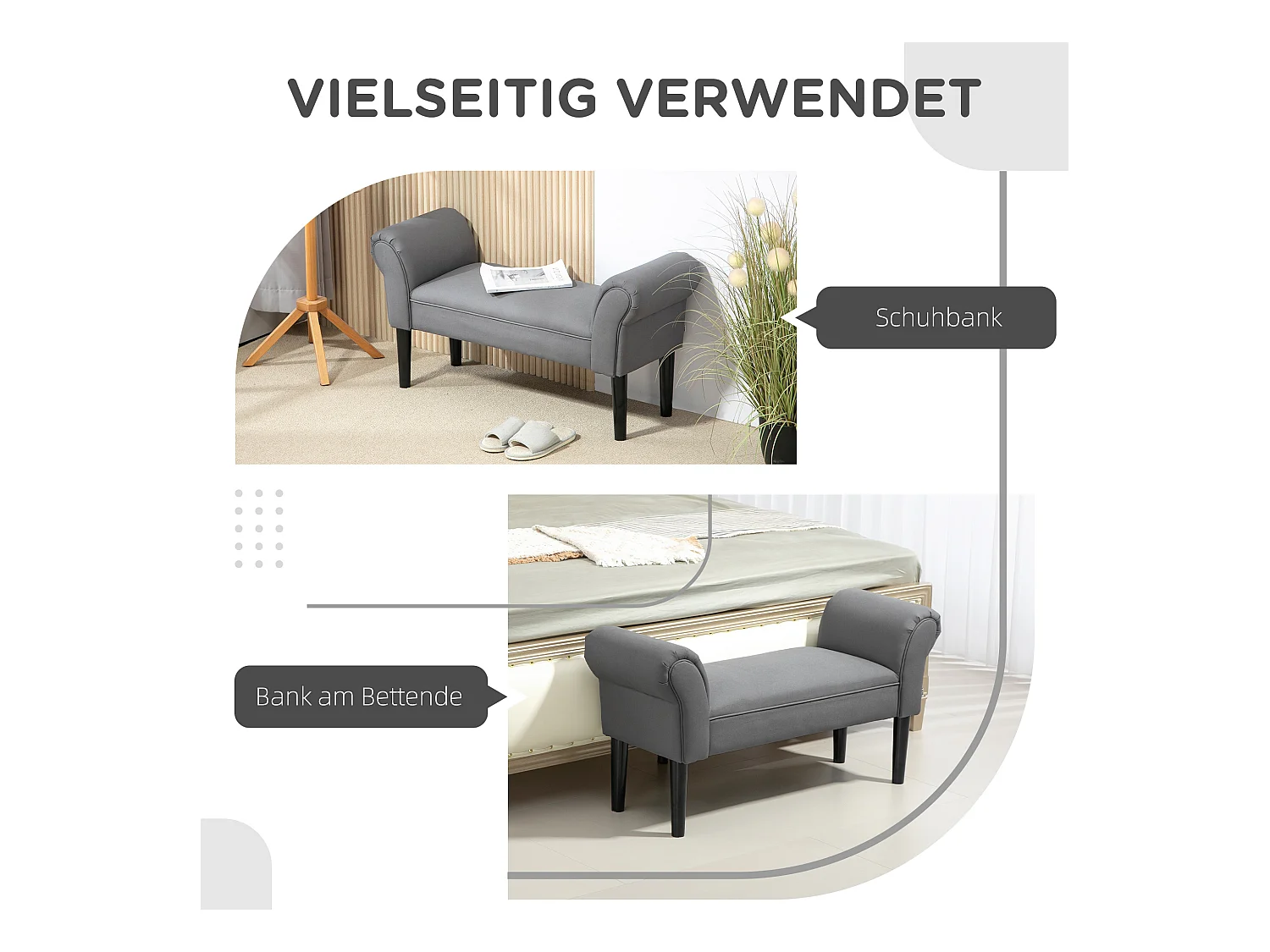 Banc rembourré polyvalent, structure MDF, tissu voile, gris foncé (102x36x51cm)