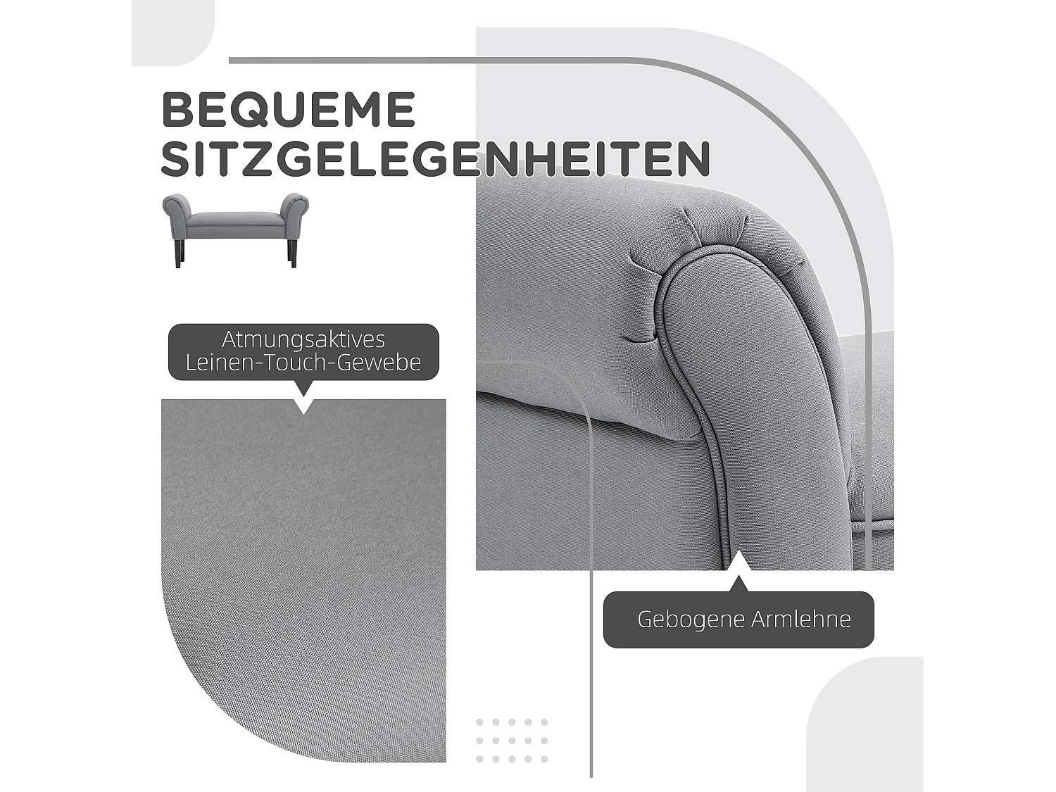 Banc rembourré polyvalent, structure MDF, tissu voile, gris foncé (102x36x51cm)