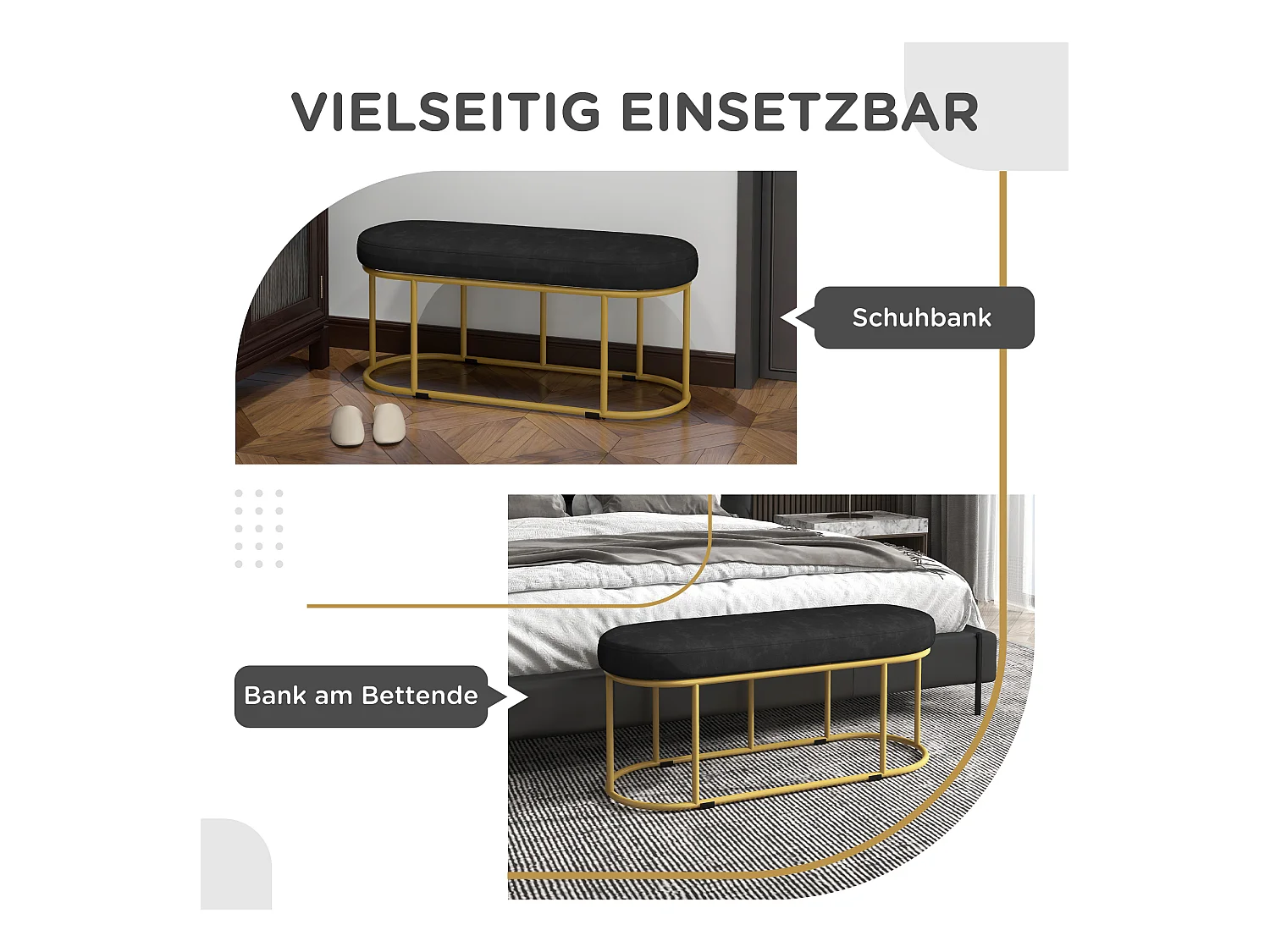 Banc de rangement en velours, cadre en métal, noir (100x37x43 cm)