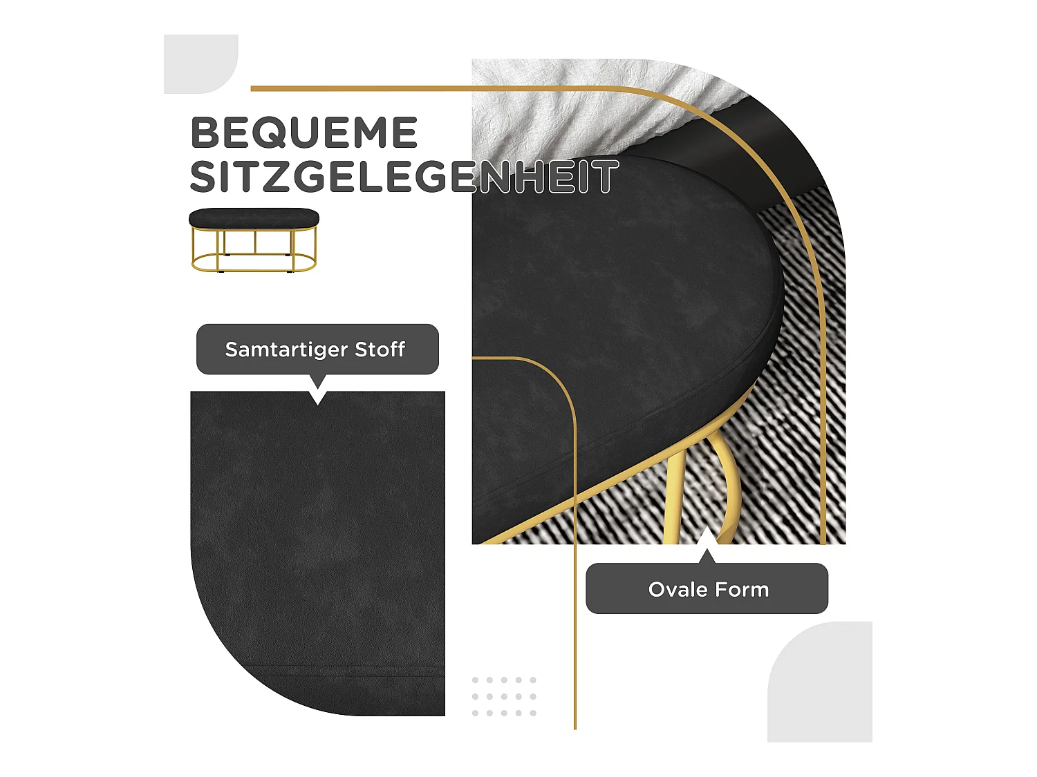 Banc de rangement en velours, cadre en métal, noir (100x37x43 cm)