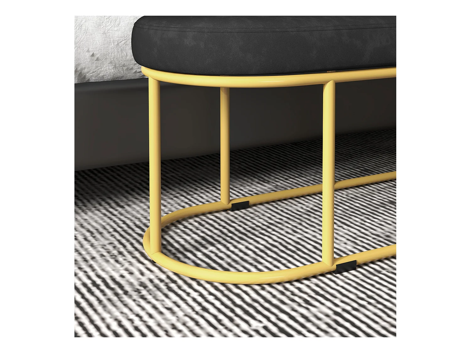 Banc de rangement en velours, cadre en métal, noir (100x37x43 cm)