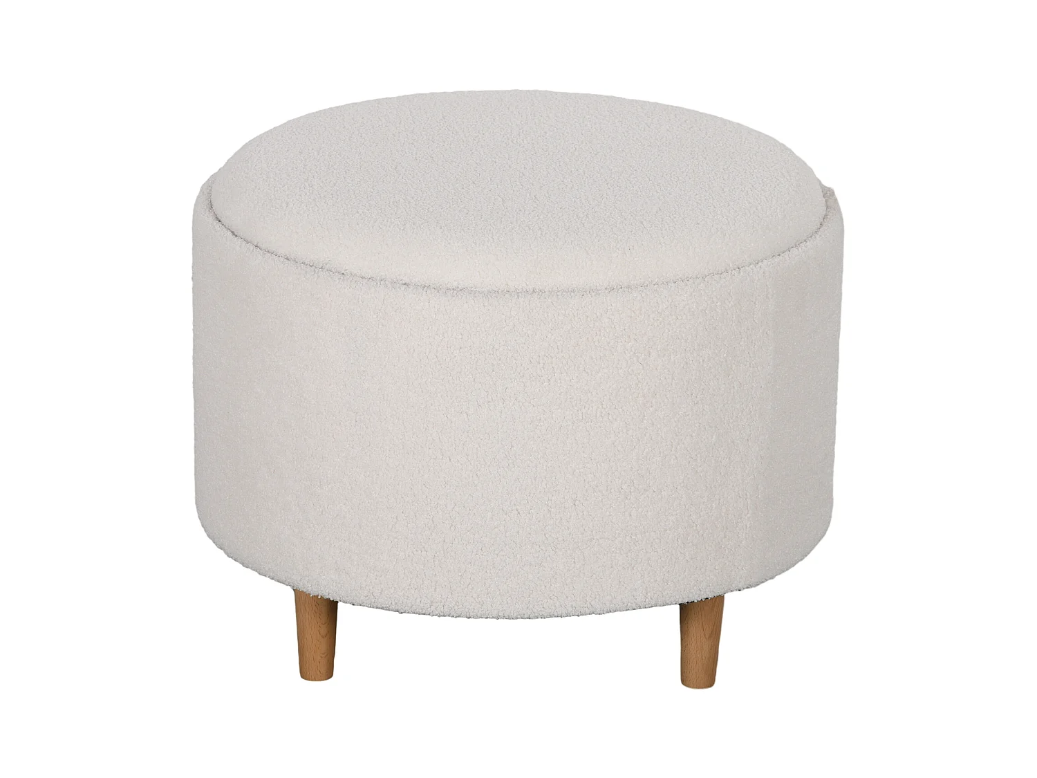 Ronde poef met opbergruimte, polyesterstof, houten poten, wit (56x56x42 cm)