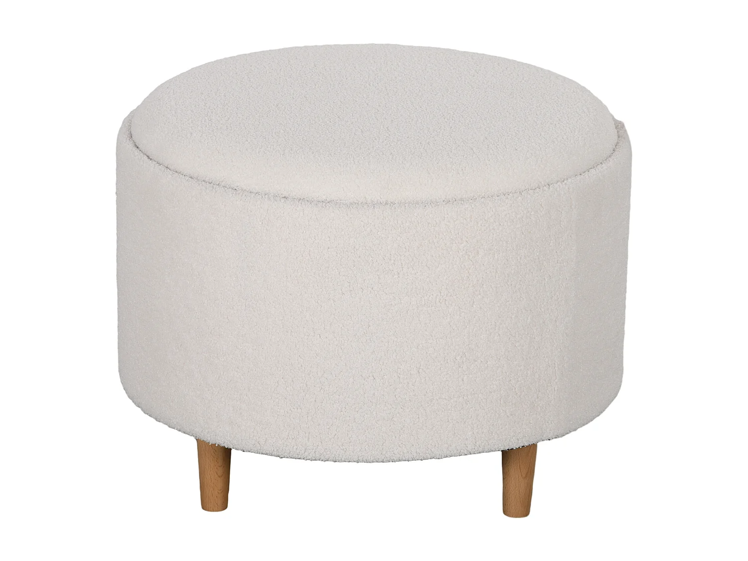 Runder Pouf mit Stauraum, Polyestergewebe, Holzbeine, weiß (56x56x42 cm)