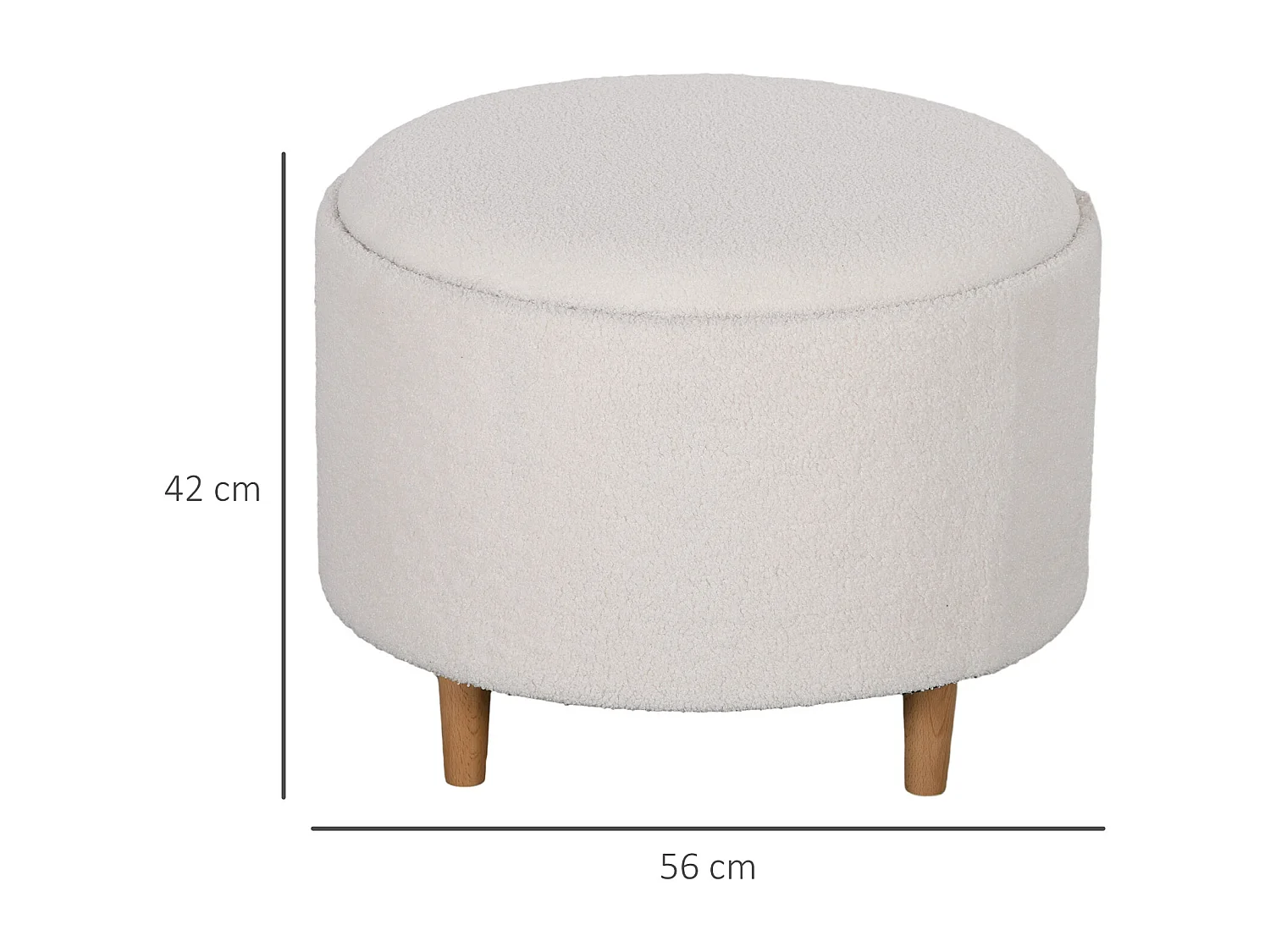 Runder Pouf mit Stauraum, Polyestergewebe, Holzbeine, weiß (56x56x42 cm)