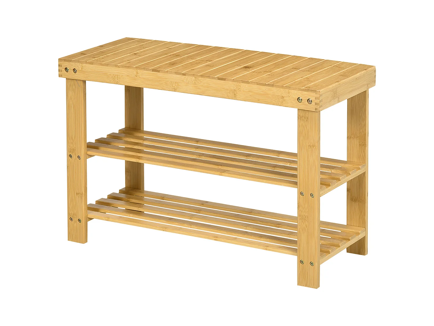 Banc à chaussures 3 étages, rangement pour 6 paires, bambou naturel, multifonctionnel et robuste (70x28x45cm)