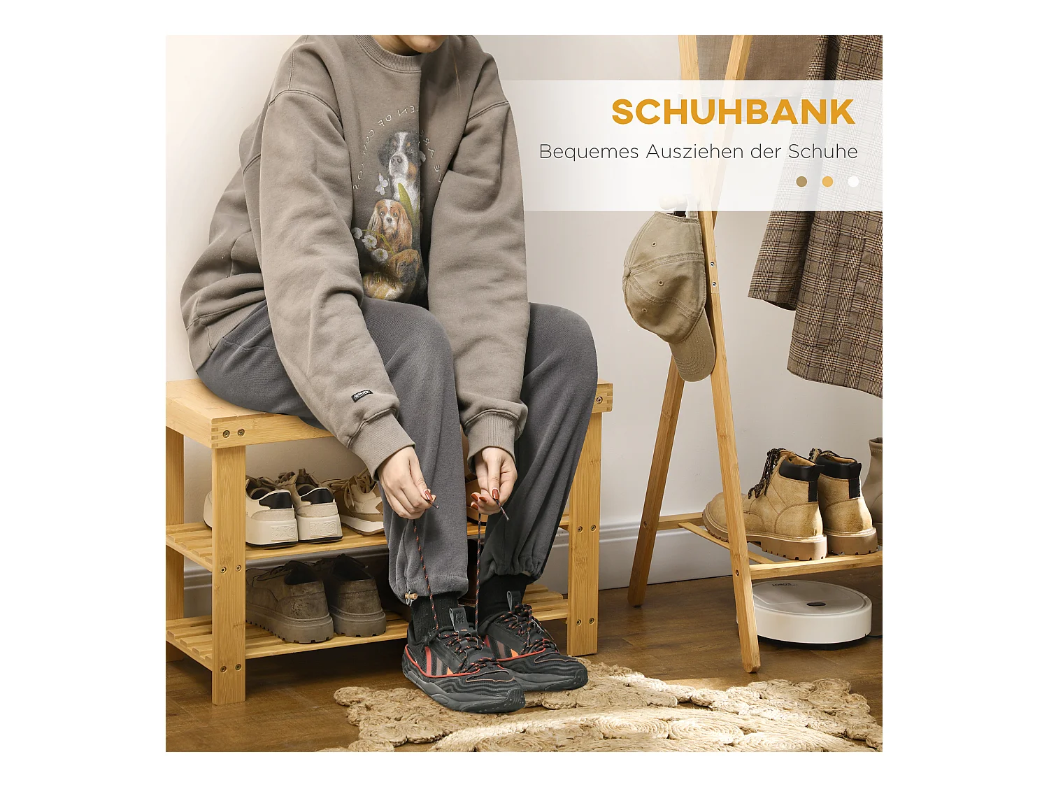 Banc à chaussures 3 étages, rangement pour 6 paires, bambou naturel, multifonctionnel et robuste (70x28x45cm)