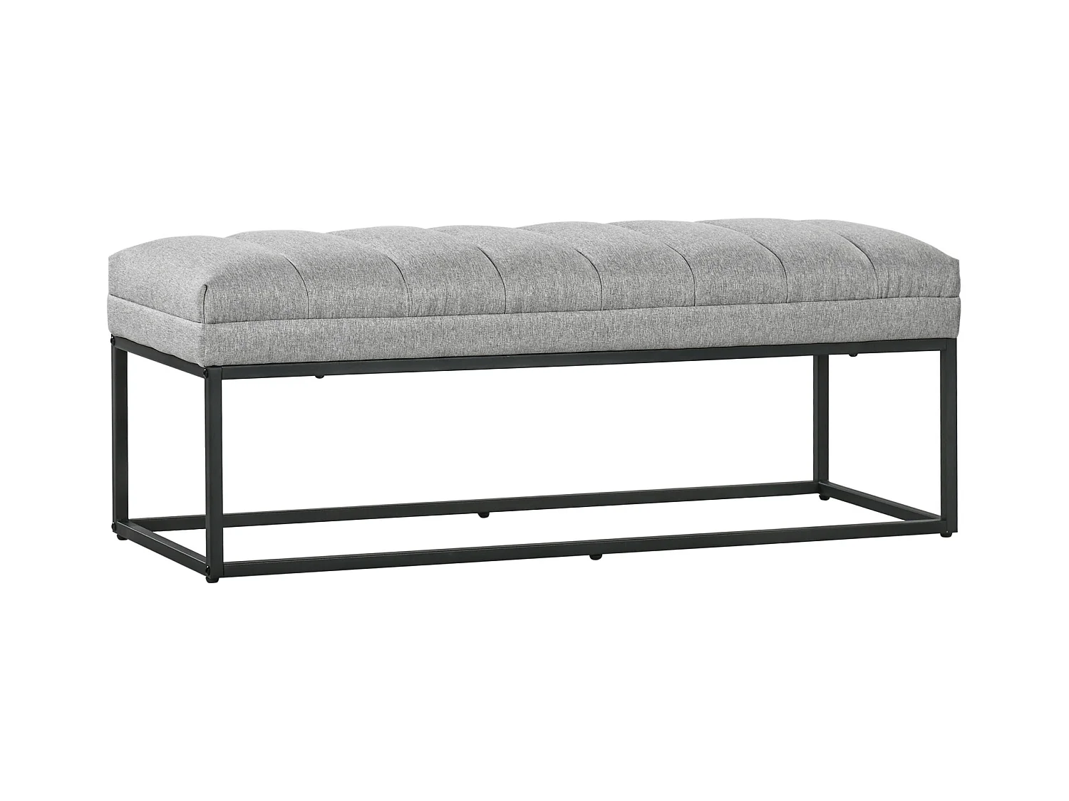Banco de almacenaje de lino, con patas de acero, capacidad 200 kg, gris (120x44x45,5 cm)