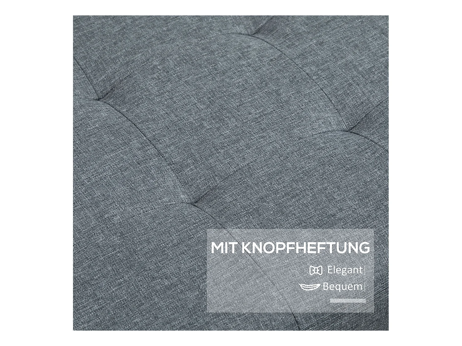 Banc de rangement capitonné avec coussin en lin, gris, avec espace de stockage (125x49x41.5 cm)