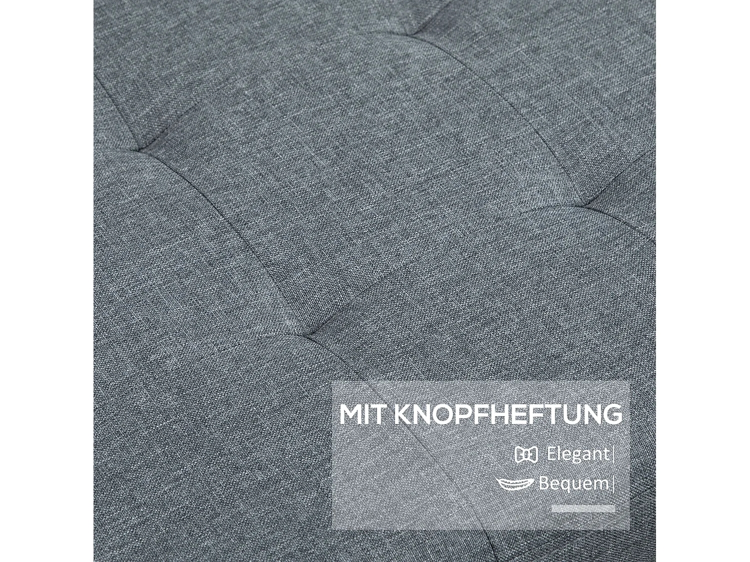 Banc de rangement capitonné avec coussin en lin, gris, avec espace de stockage (125x49x41.5 cm)