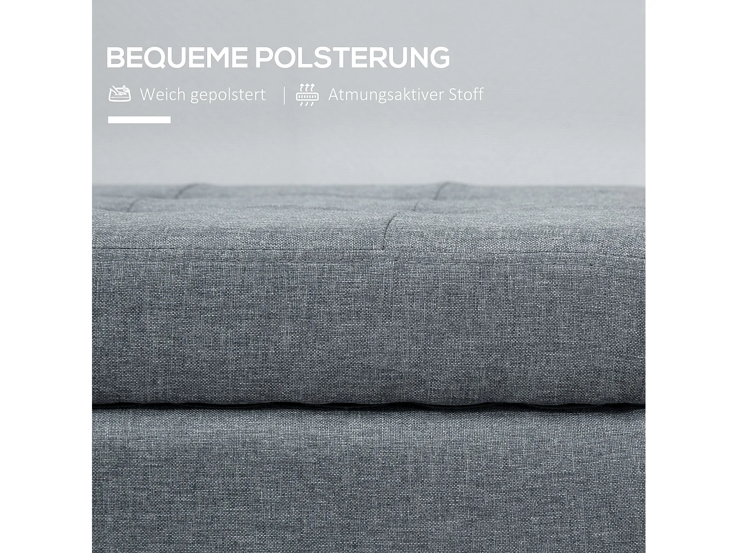 Banc de rangement capitonné avec coussin en lin, gris, avec espace de stockage (125x49x41.5 cm)