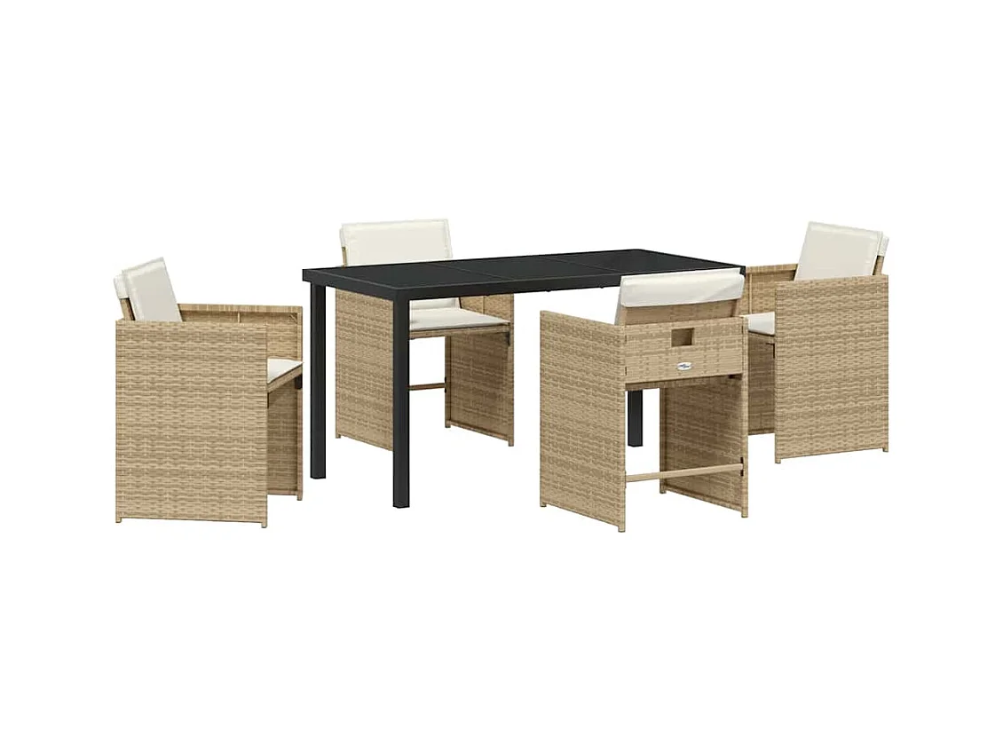 Set da pranzo da giardino 5 pezzi con cuscini in rattan PE beige