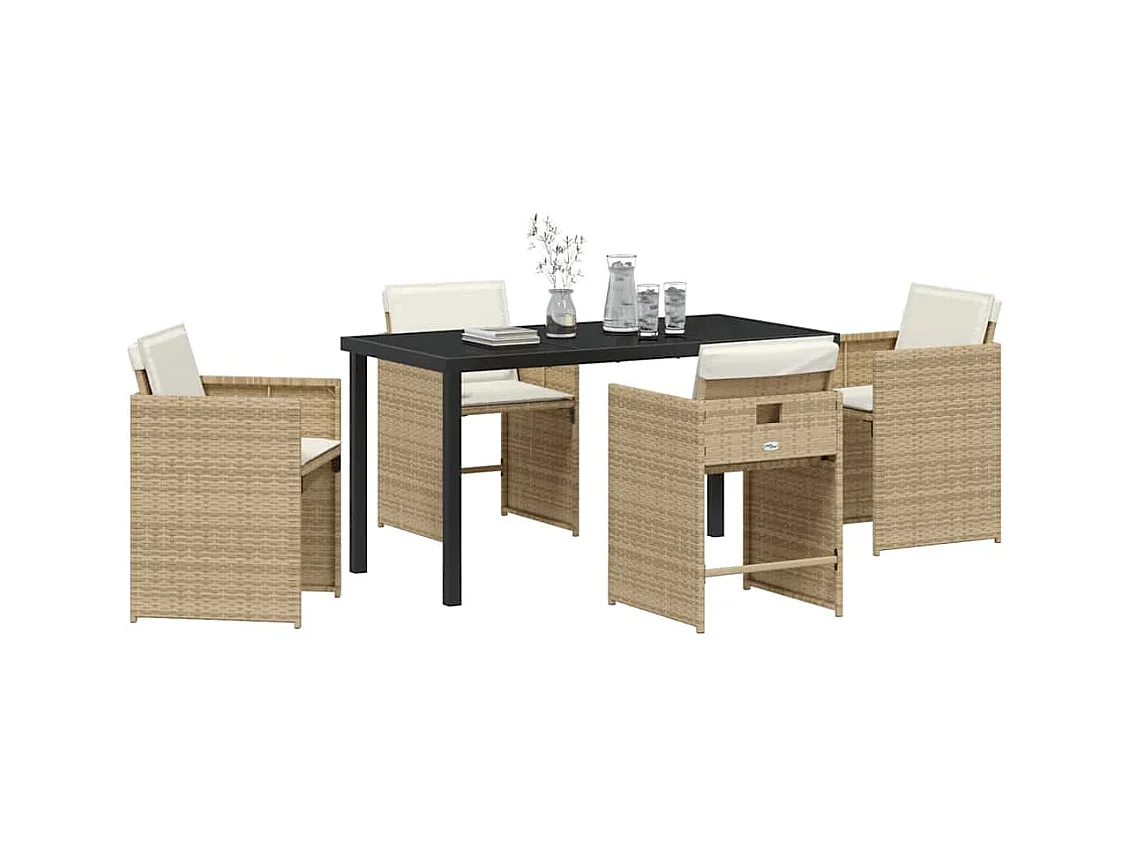 Set da pranzo da giardino 5 pezzi con cuscini in rattan PE beige