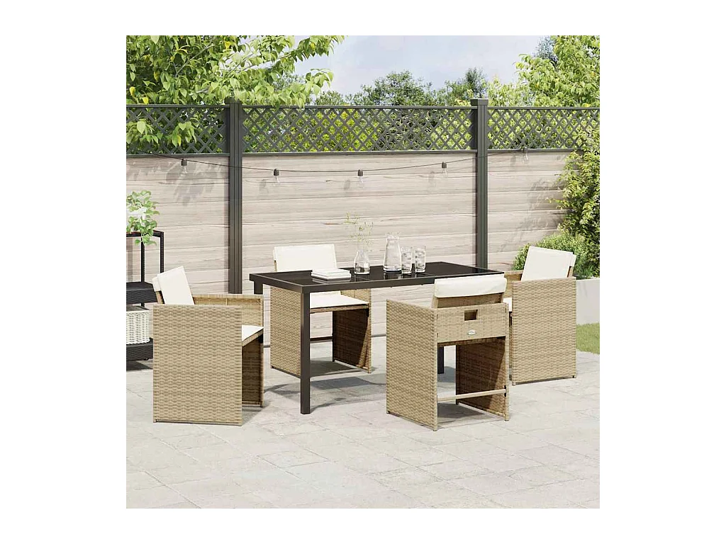 Set da pranzo da giardino 5 pezzi con cuscini in rattan PE beige