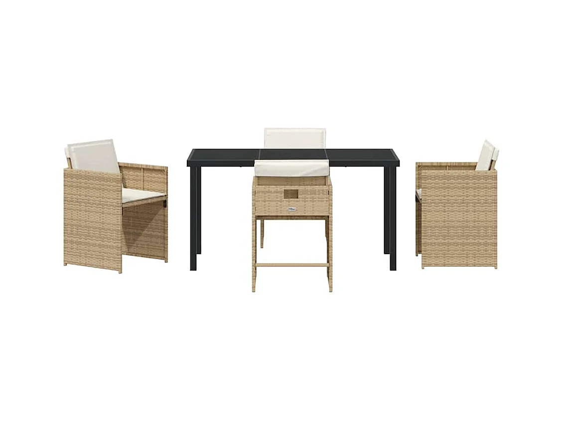 Set da pranzo da giardino 5 pezzi con cuscini in rattan PE beige