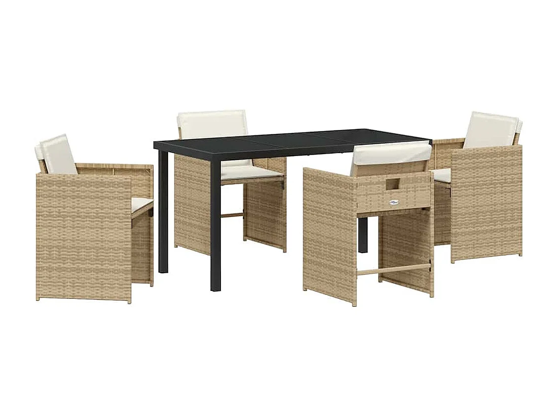 5-teiliges Garten-Ess-Set mit Kissen, PE-Rattan, Beige