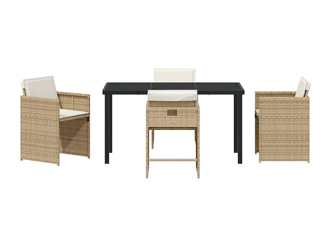 5-teiliges Garten-Ess-Set mit Kissen, PE-Rattan, Beige