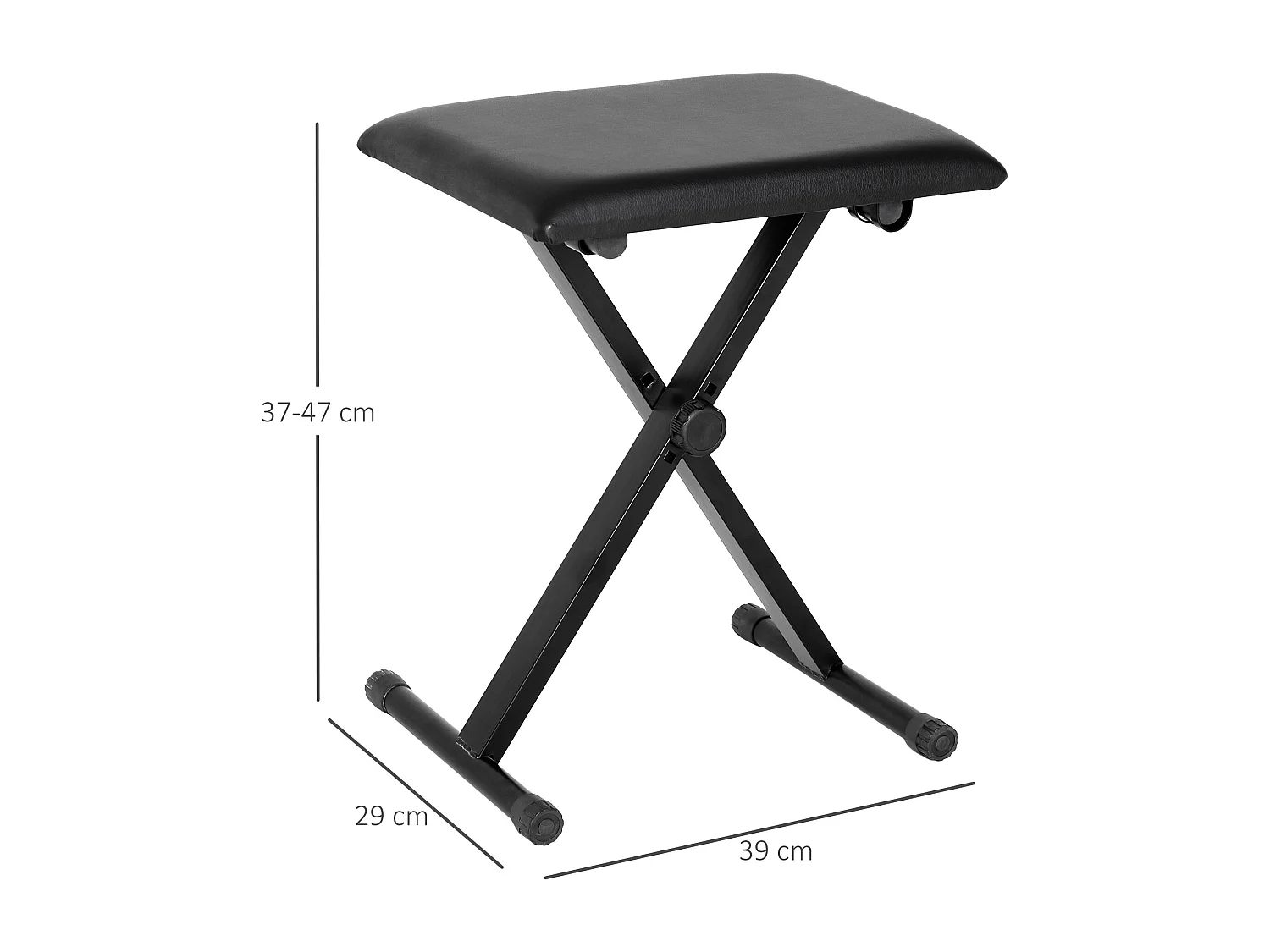 Tabouret de piano réglable en hauteur, pliable, métal, simili-cuir, mousse, noir (39x29x37-47 cm)