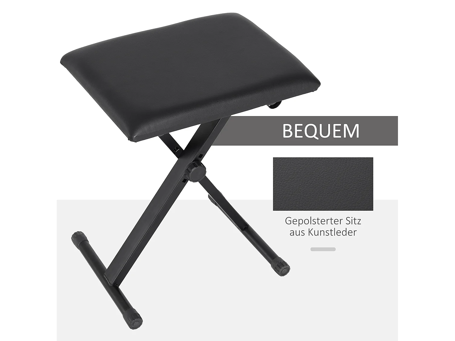 Tabouret de piano réglable en hauteur, pliable, métal, simili-cuir, mousse, noir (39x29x37-47 cm)