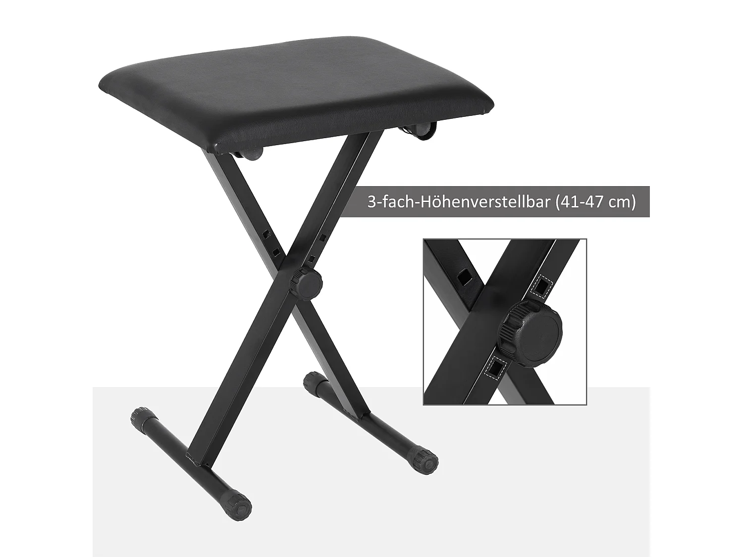 Tabouret de piano réglable en hauteur, pliable, métal, simili-cuir, mousse, noir (39x29x37-47 cm)