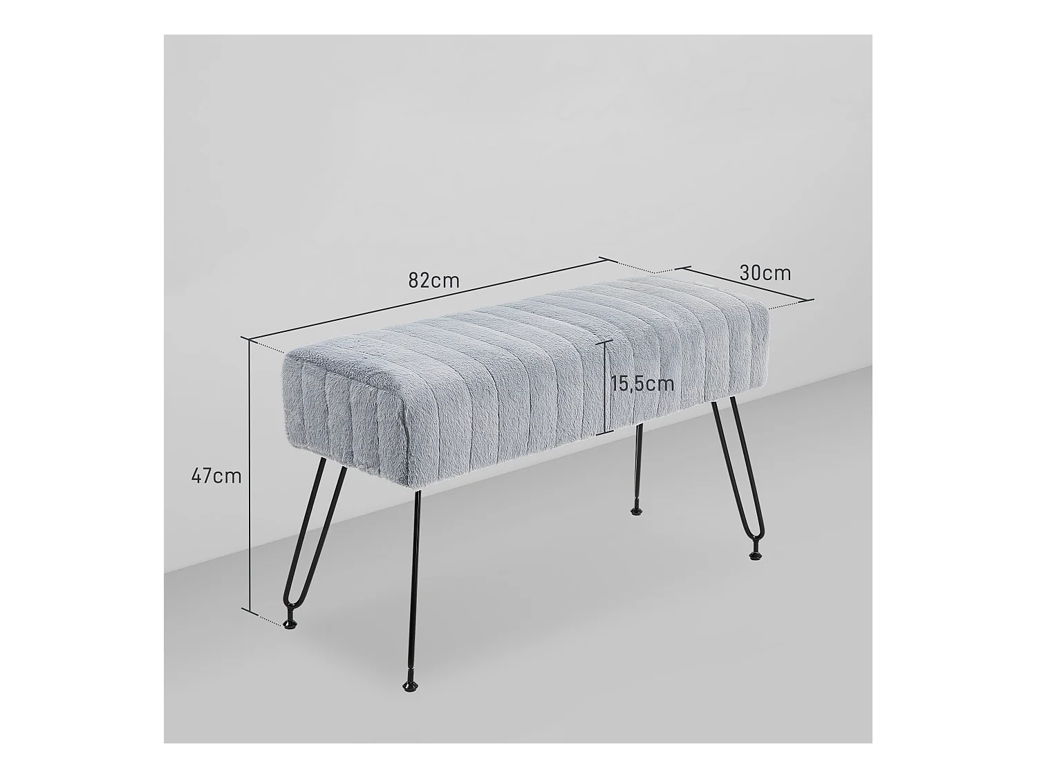 Banquette de rangement, avec accoudoirs, en polyester, gris (82x30x47 cm)