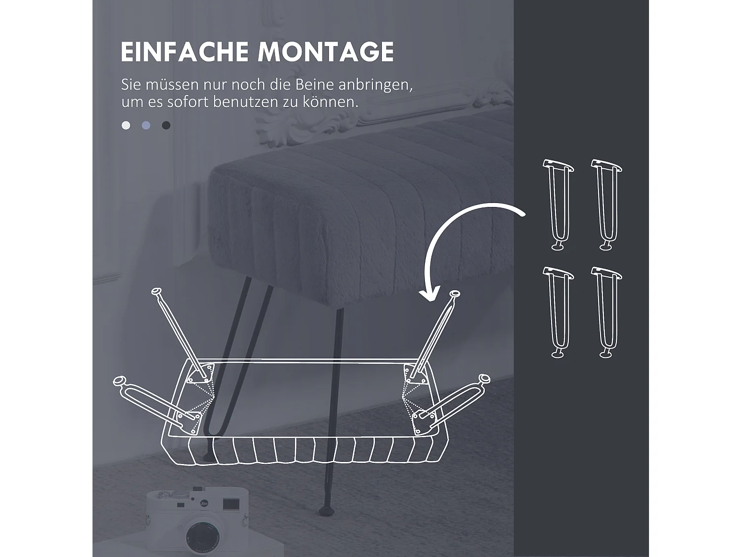 Banquette de rangement, avec accoudoirs, en polyester, gris (82x30x47 cm)