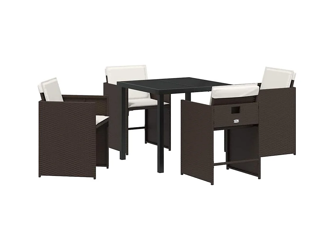 Ensemble de salle à manger de jardin 5 pièces avec coussins en poly rotin brun