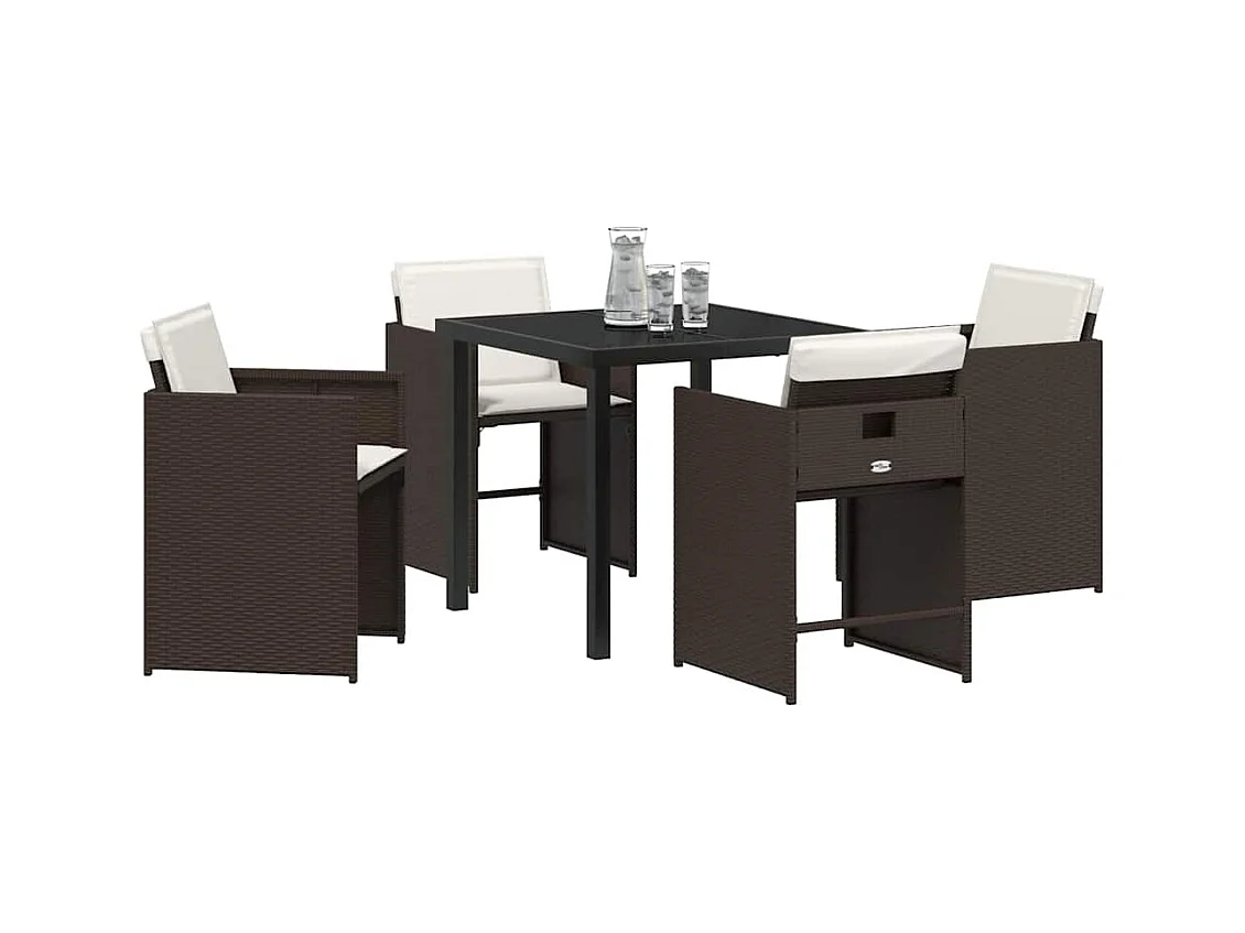 Ensemble de salle à manger de jardin 5 pièces avec coussins en poly rotin brun