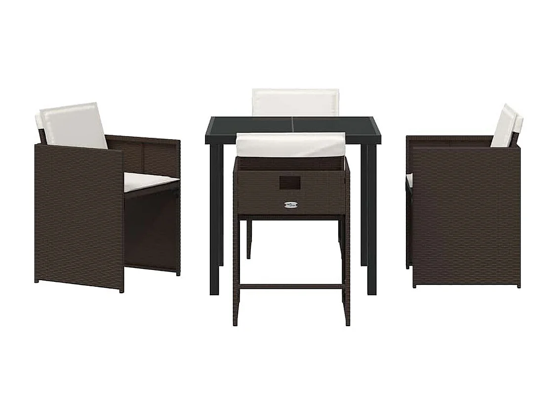 Ensemble de salle à manger de jardin 5 pièces avec coussins en poly rotin brun