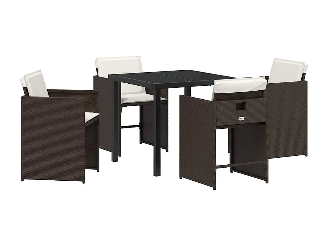 5-teiliges Garten-Essset mit braunen Polyrattan-Kissen