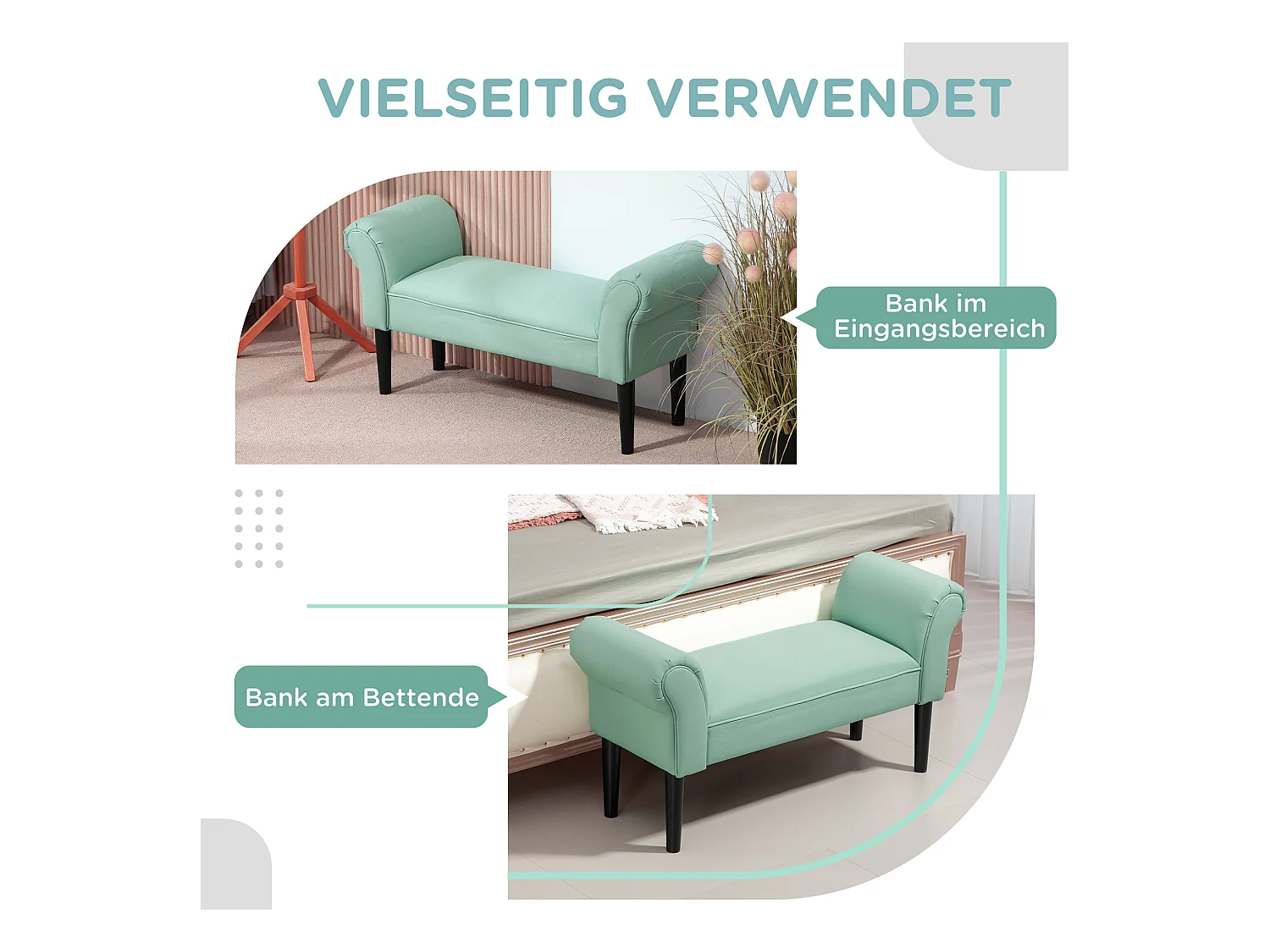 Banc de rangement avec coussin, bois, tissu, vert (102x36x51 cm)