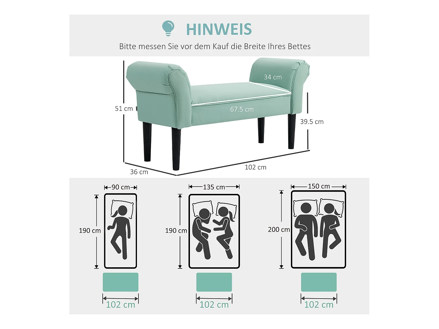 Banc de rangement avec coussin, bois, tissu, vert (102x36x51 cm)