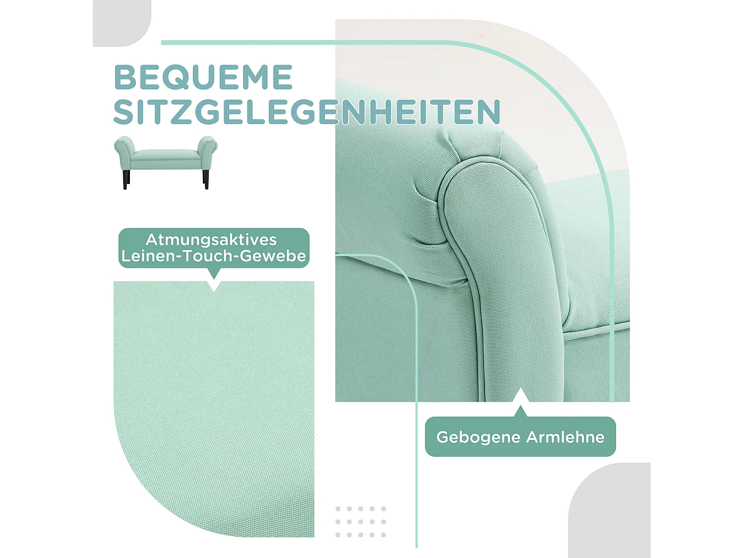 Banc de rangement avec coussin, bois, tissu, vert (102x36x51 cm)