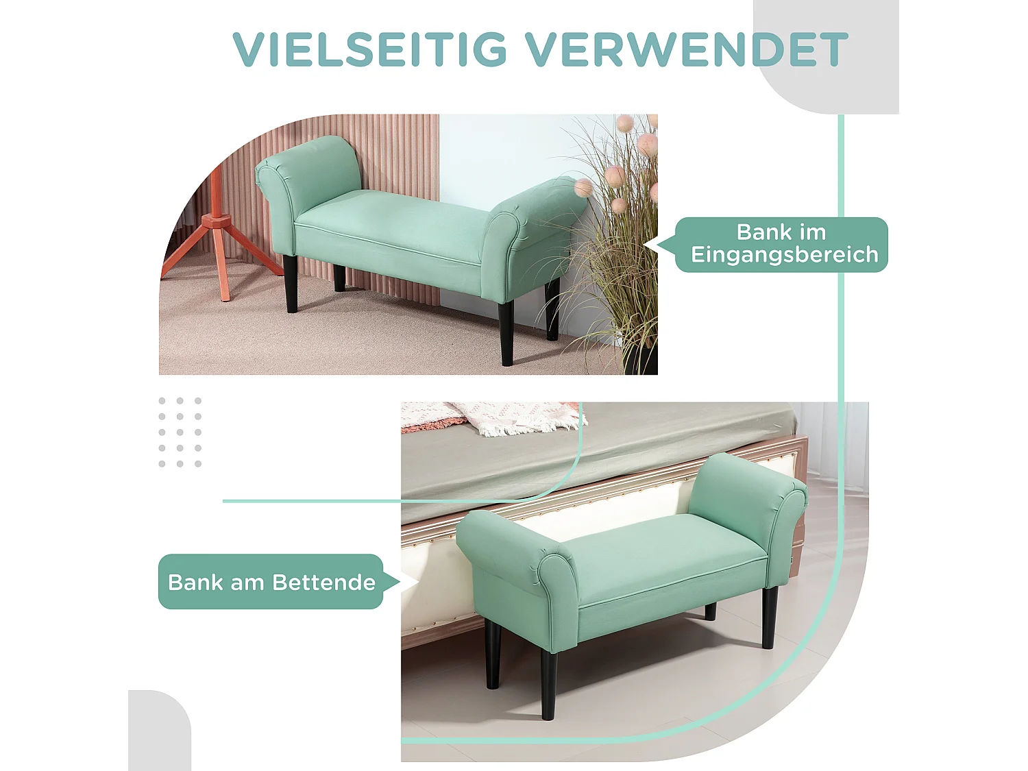 Banc de rangement avec coussin, bois, tissu, vert (102x36x51 cm)