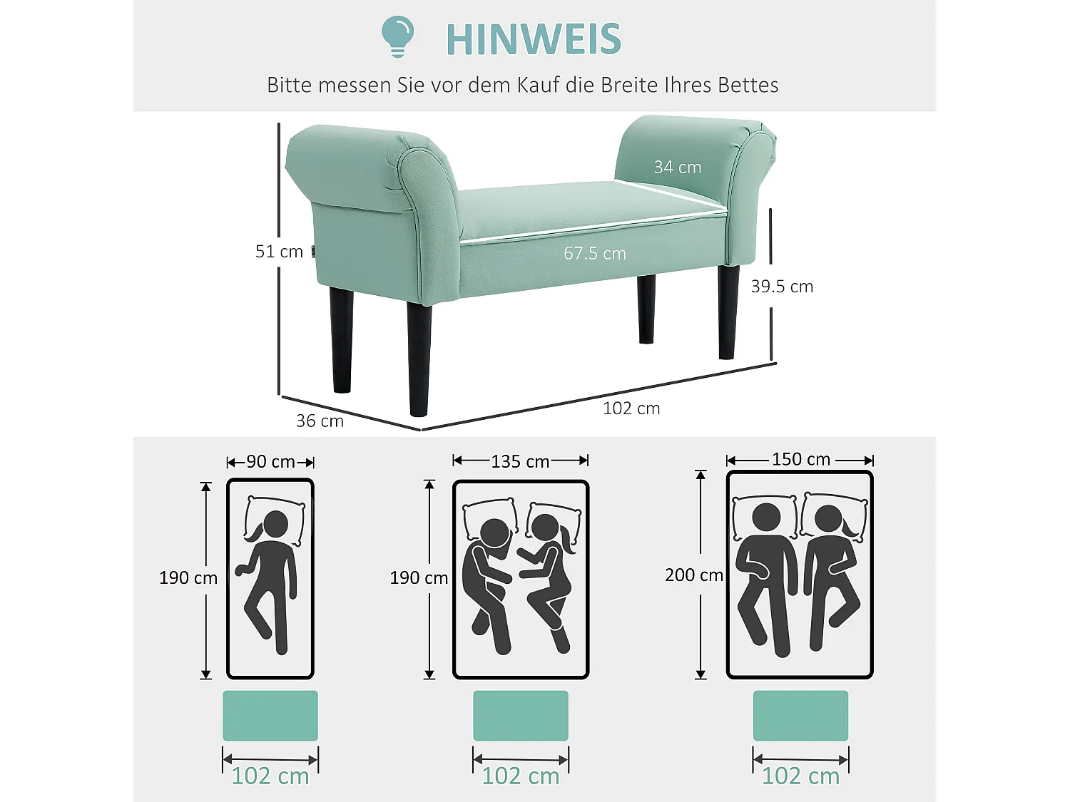 Banc de rangement avec coussin, bois, tissu, vert (102x36x51 cm)