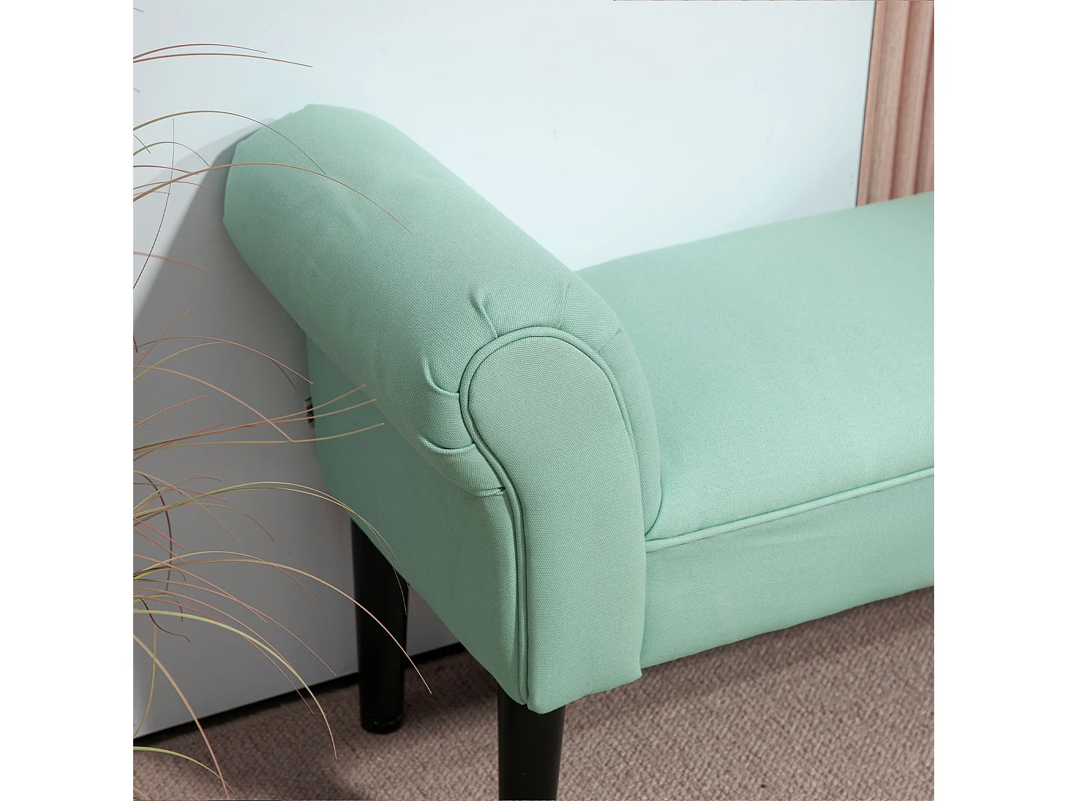 Banc de rangement avec coussin, bois, tissu, vert (102x36x51 cm)