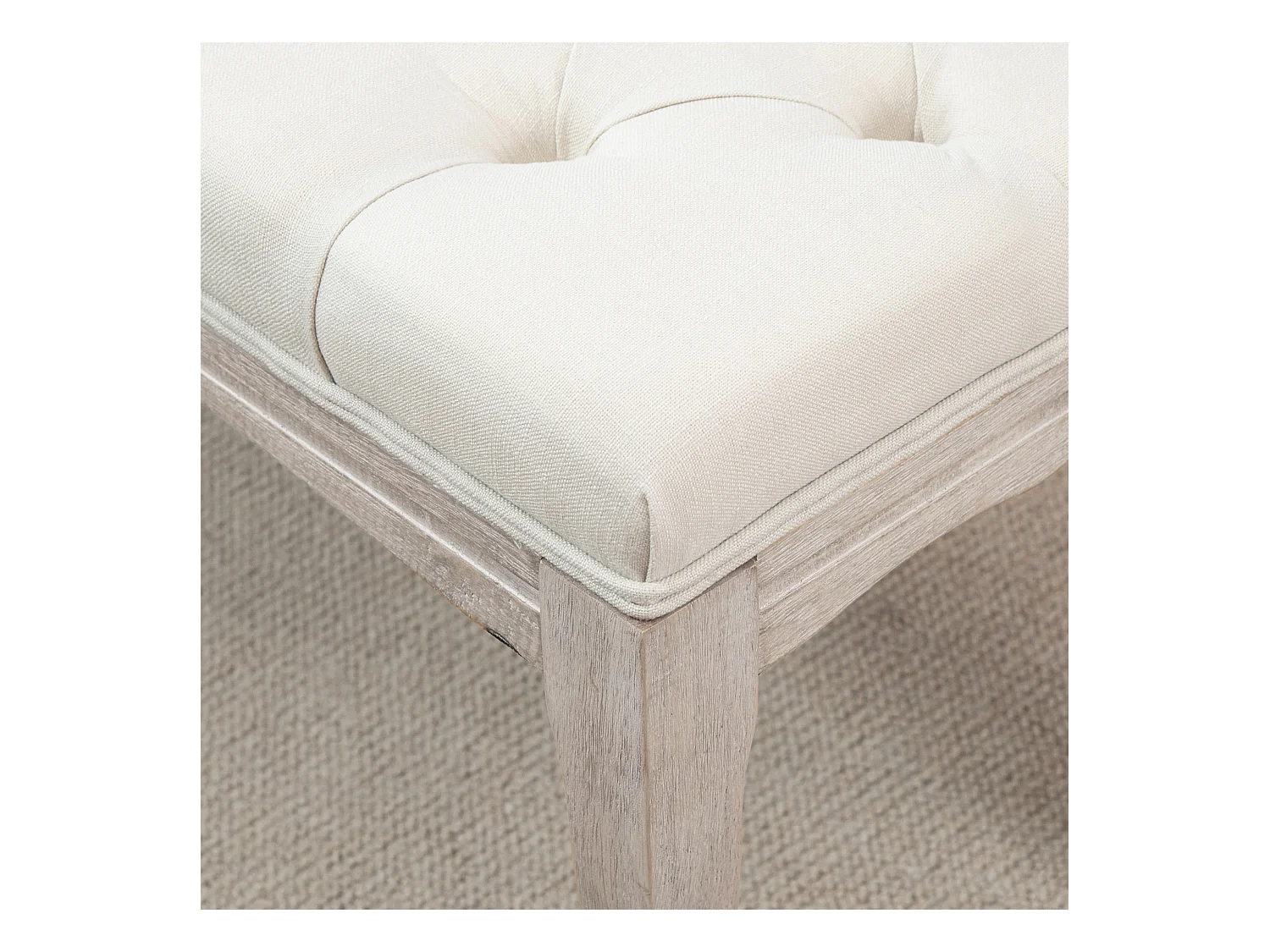 Banquette rembourrée vintage en lin, structure bois, beige (110x40x48cm)