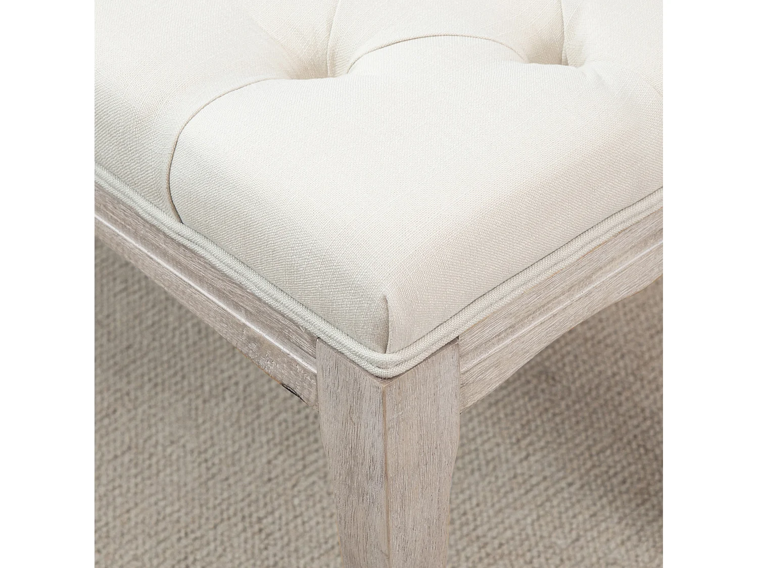 Banquette rembourrée vintage en lin, structure bois, beige (110x40x48cm)