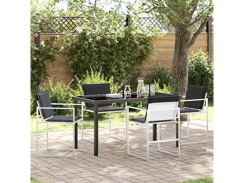 Ensemble de salle à manger de jardin 5 pièces avec coussins Textilène blanc et acier