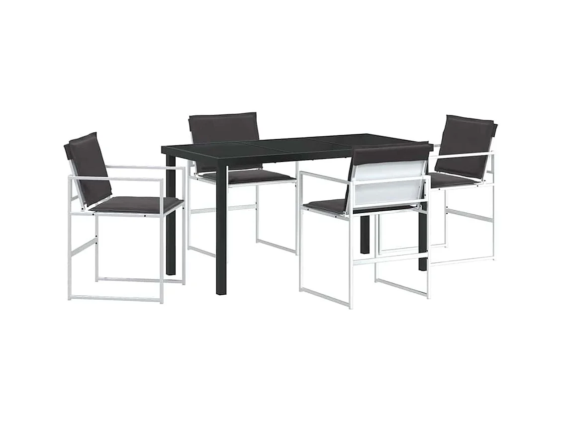 Ensemble de salle à manger de jardin 5 pièces avec coussins Textilène blanc et acier