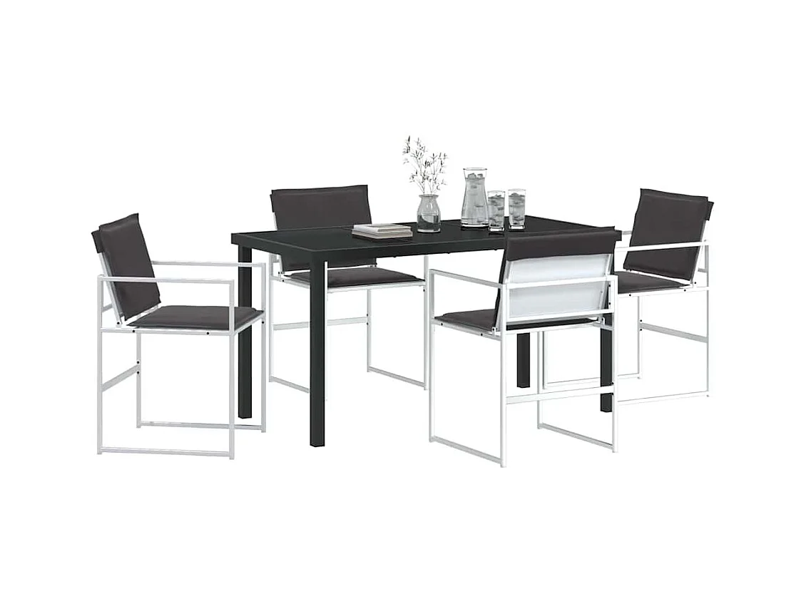 Ensemble de salle à manger de jardin 5 pièces avec coussins Textilène blanc et acier