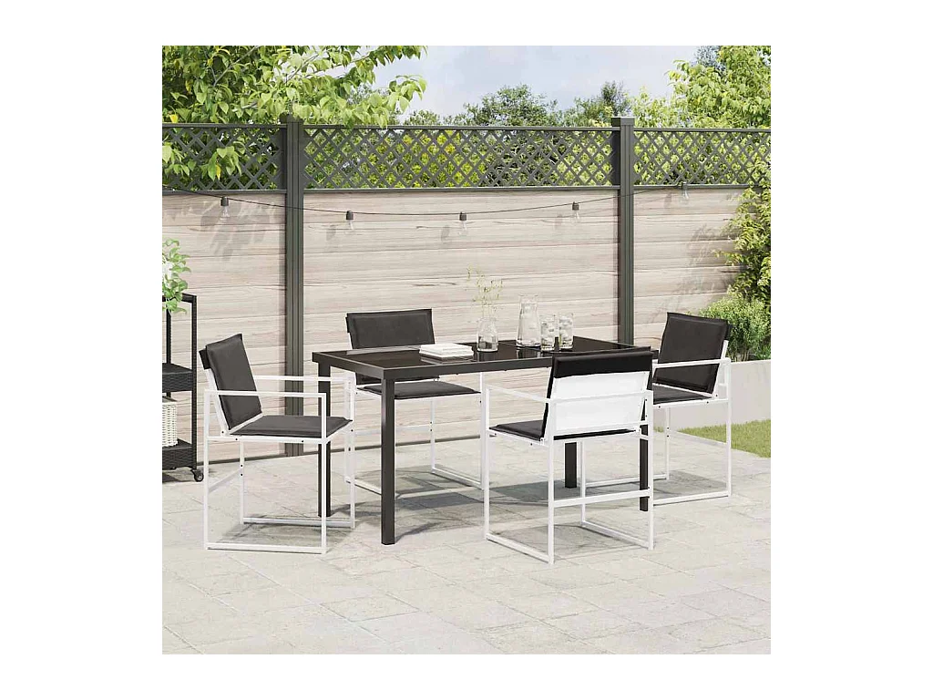 Ensemble de salle à manger de jardin 5 pièces avec coussins Textilène blanc et acier