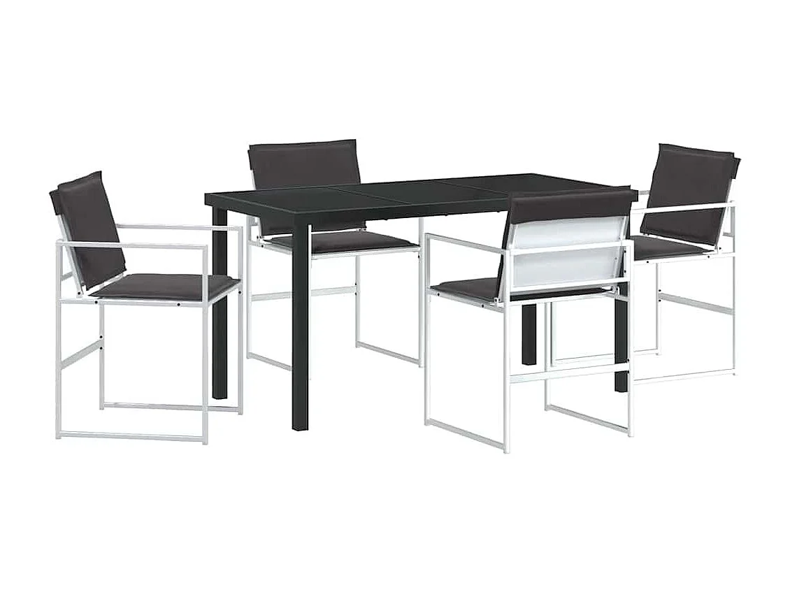 Ensemble de salle à manger de jardin 5 pièces avec coussins Textilène blanc et acier