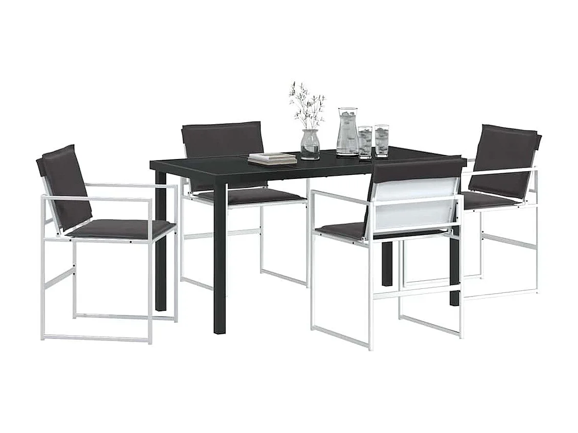 Ensemble de salle à manger de jardin 5 pièces avec coussins Textilène blanc et acier