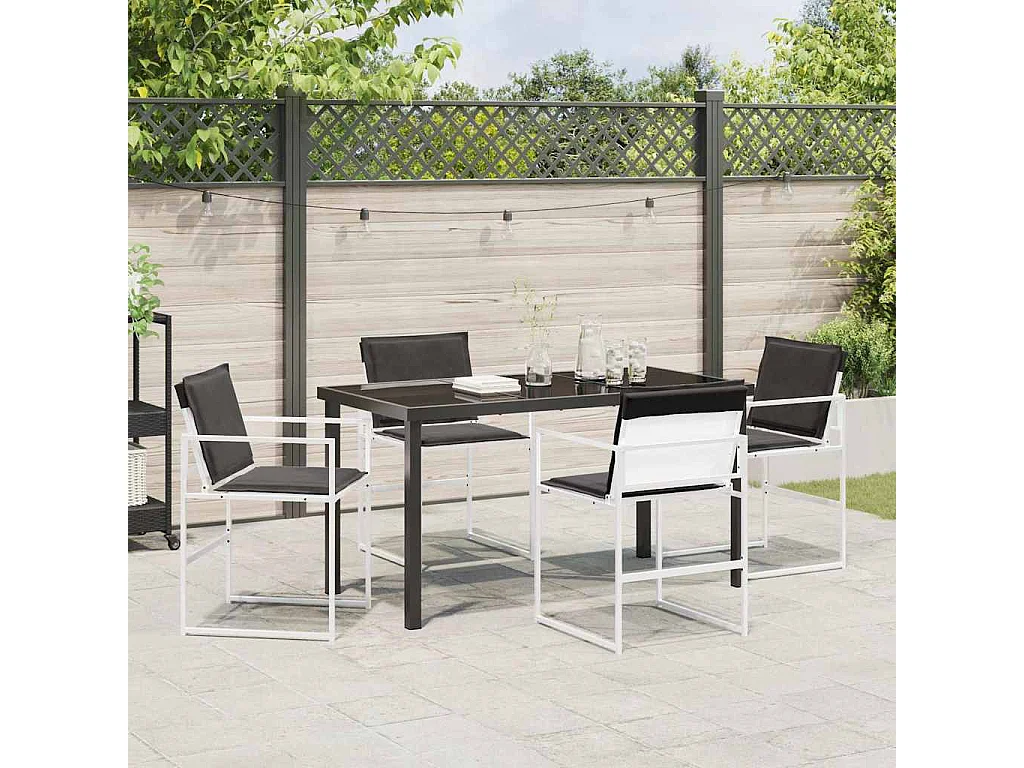 Ensemble de salle à manger de jardin 5 pièces avec coussins Textilène blanc et acier