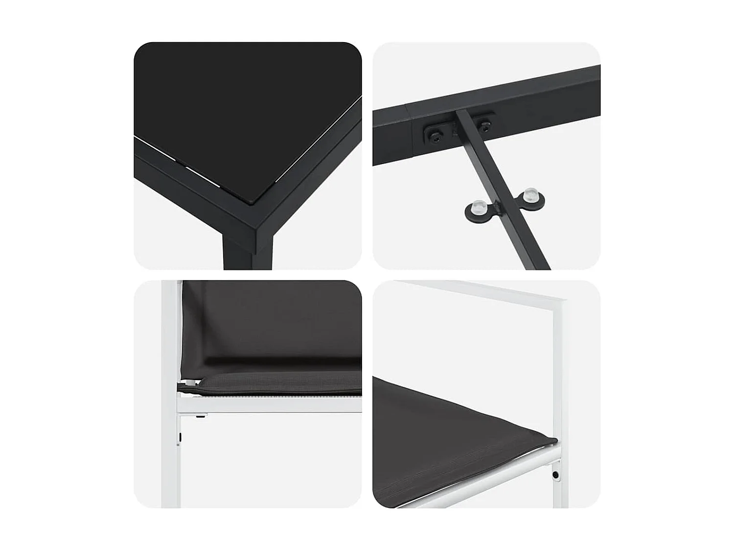 Ensemble de salle à manger de jardin 5 pièces avec coussins Textilène blanc et acier