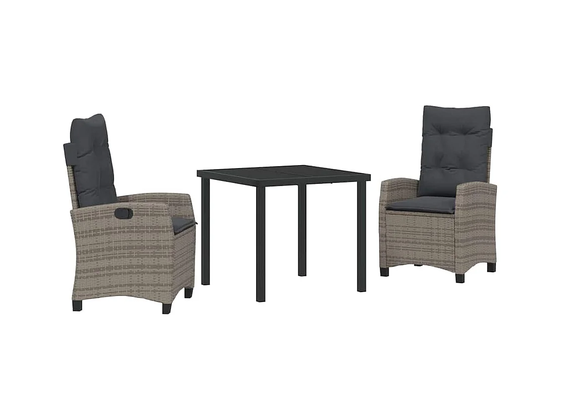 Set da pranzo da giardino 3 pezzi con cuscini - Rattan grigio