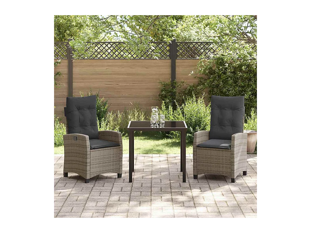 Set da pranzo da giardino 3 pezzi con cuscini - Rattan grigio